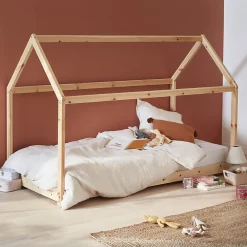 Lit cabane Montessori. bois massif en pin naturel - Tobias - sommier inclus. 90 x 190 cm><noscript><img width=