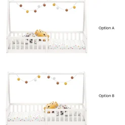 Lit cabane NICOLAS 90 x 190 cm, en pin massif laqué blanc><noscript><img width=
