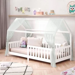 Idimex Lit cabane NINA 90 x 190 cm, en pin massif lasuré blanc*Enfant Lit Enfant