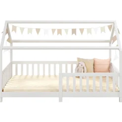 Idimex Lit cabane NINA 90 x 190 cm, en pin massif lasuré blanc*Enfant Lit Enfant