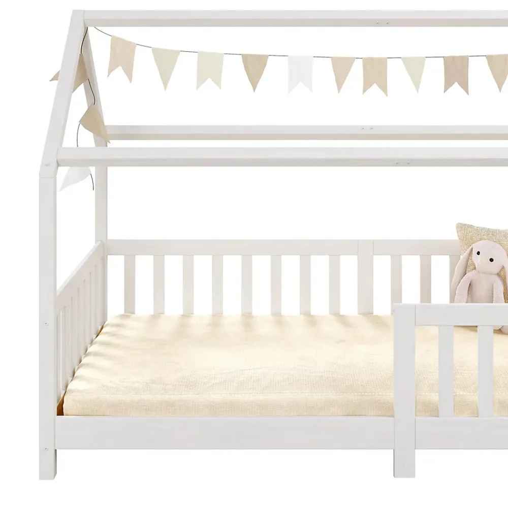 Idimex Lit cabane NINA 90 x 190 cm, en pin massif lasuré blanc*Enfant Lit Enfant