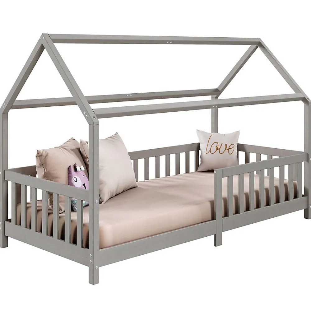 Lit cabane NINA 90 x 190 cm, en pin massif lasuré gris>Idimex Hot