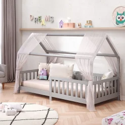 Lit cabane NINA 90 x 190 cm, en pin massif lasuré gris>Idimex Hot