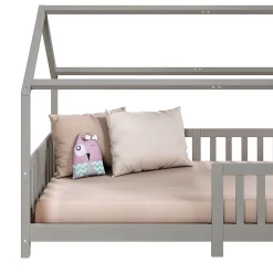 Lit cabane NINA 90 x 190 cm, en pin massif lasuré gris><noscript><img width=