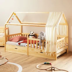 Lit cabane NUNA avec tiroirs, 90 x 200 cm en pin massif finition naturelle>Idimex New