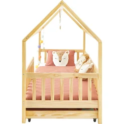 Lit cabane NUNA avec tiroirs, 90 x 200 cm en pin massif finition naturelle><noscript><img width=