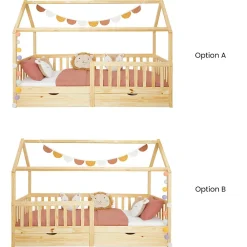 Lit cabane NUNA avec tiroirs, 90 x 200 cm en pin massif finition naturelle><noscript><img width=