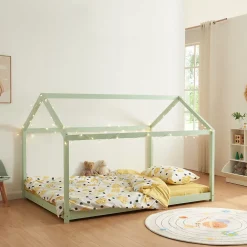 [En.Casa] Lit cabane pour enfant Cerro bois de pin contreplaqué 140 x 200 cm vert menthe en.casa*Enfant Lit Enfant