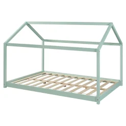 [En.Casa] Lit cabane pour enfant Cerro bois de pin contreplaqué 140 x 200 cm vert menthe en.casa*Enfant Lit Enfant