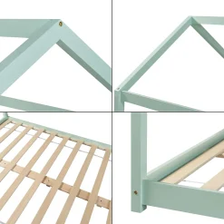 [En.Casa] Lit cabane pour enfant Cerro bois de pin contreplaqué 140 x 200 cm vert menthe en.casa*Enfant Lit Enfant