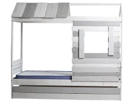 Pegane Lit cabane pour enfant en bois coloris blanc, gris - couchage 90 x 190 cm - Longueur 200 x Profondeur 102 x Hauteur 181 cm* Lit Coffre