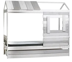 Pegane Lit cabane pour enfant en bois coloris blanc, gris - couchage 90 x 190 cm - Longueur 200 x Profondeur 102 x Hauteur 181 cm* Lit Coffre