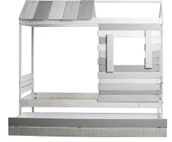 Pegane Lit cabane pour enfant en bois coloris blanc, gris - couchage 90 x 190 cm - Longueur 200 x Profondeur 102 x Hauteur 181 cm* Lit Coffre