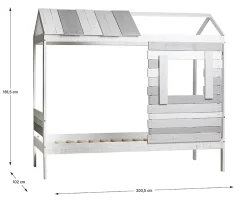 Pegane Lit cabane pour enfant en bois coloris blanc, gris - couchage 90 x 190 cm - Longueur 200 x Profondeur 102 x Hauteur 181 cm* Lit Coffre