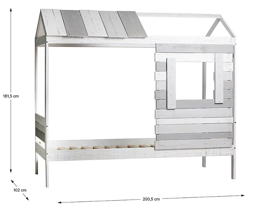 Pegane Lit cabane pour enfant en bois coloris blanc, gris - couchage 90 x 190 cm - Longueur 200 x Profondeur 102 x Hauteur 181 cm* Lit Coffre