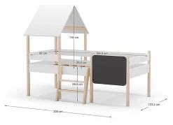 Lit cabane pour enfant en bois coloris blanc, couchage 90 x 190 cm - Longueur 203 x Profondeur 123 x Hauteur 164 cm>Pegane Best