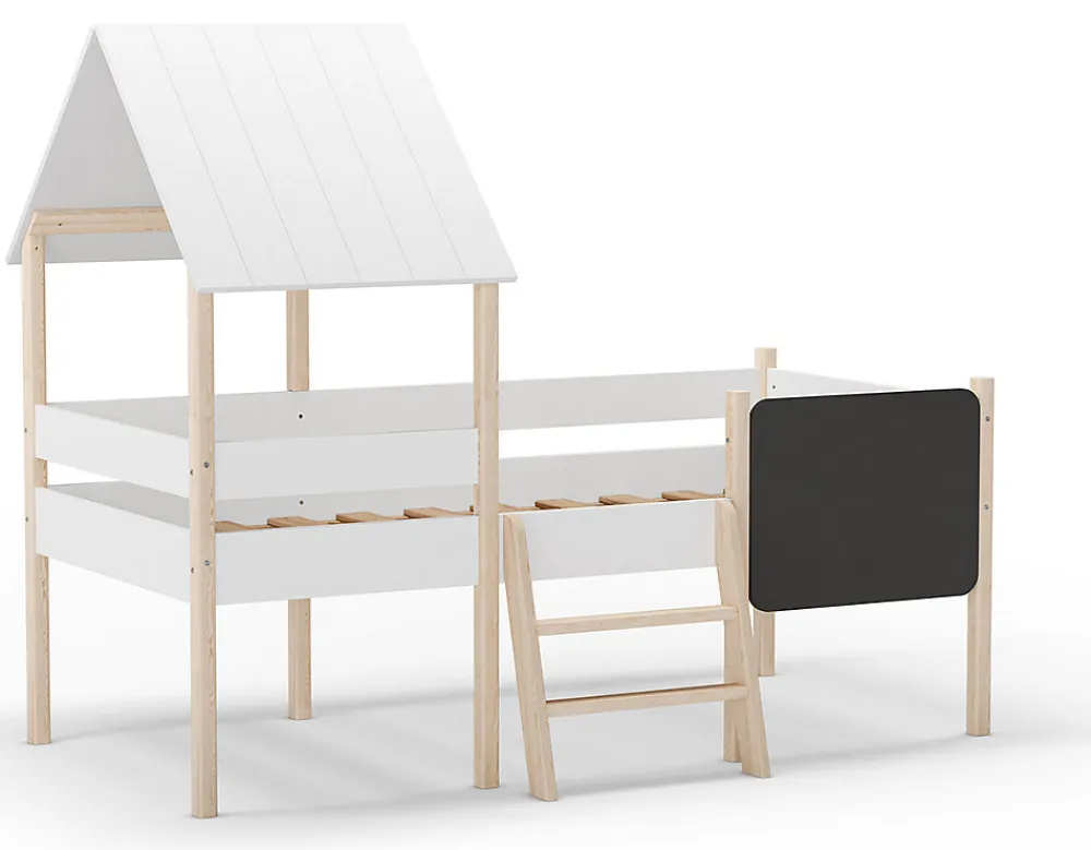 Lit cabane pour enfant en bois coloris blanc, couchage 90 x 190 cm - Longueur 203 x Profondeur 123 x Hauteur 164 cm>Pegane Best