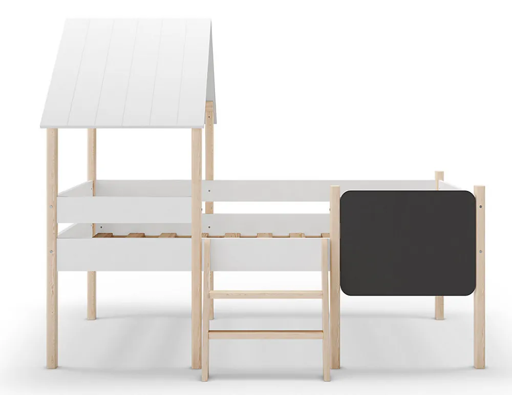 Lit cabane pour enfant en bois coloris blanc, couchage 90 x 190 cm - Longueur 203 x Profondeur 123 x Hauteur 164 cm>Pegane Best