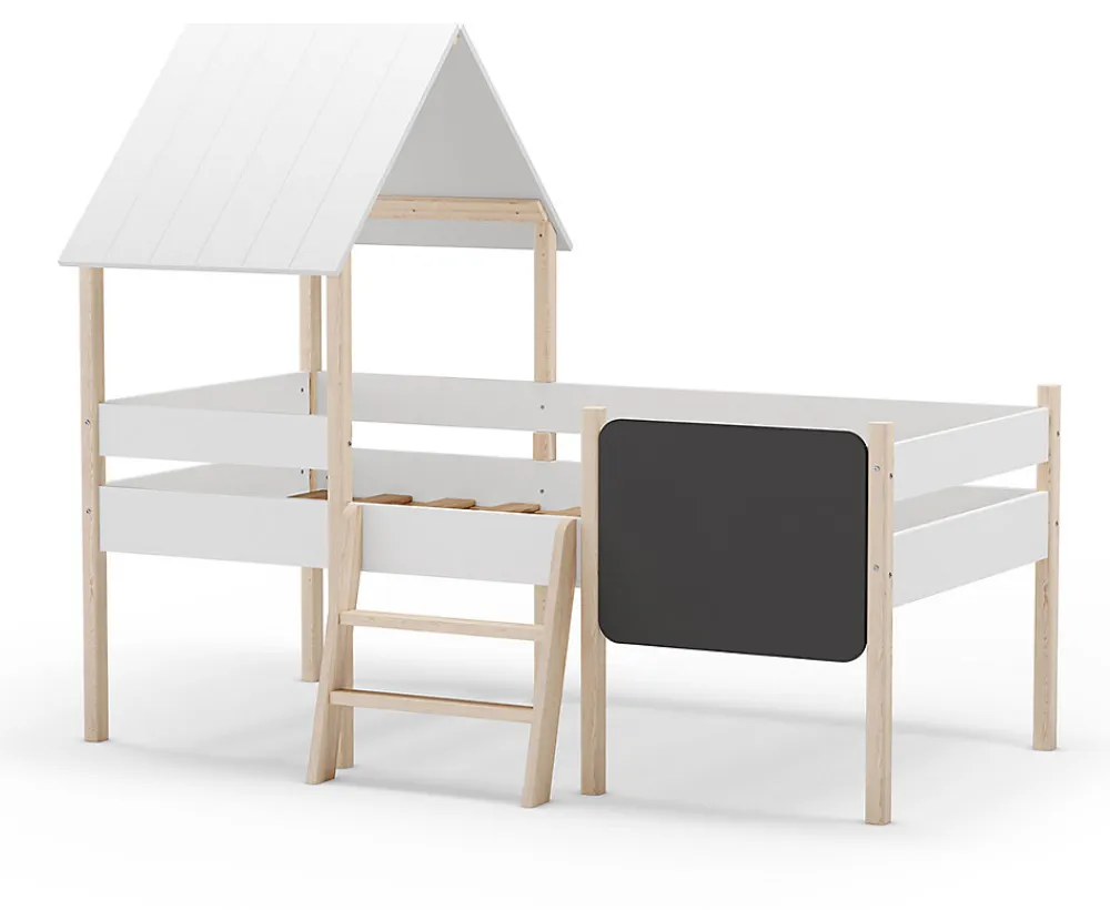Lit cabane pour enfant en bois coloris blanc, couchage 90 x 190 cm - Longueur 203 x Profondeur 123 x Hauteur 164 cm>Pegane Best