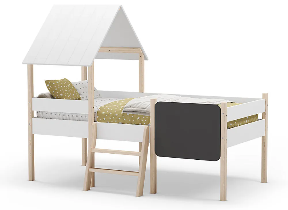 Lit cabane pour enfant en bois coloris blanc, couchage 90 x 190 cm - Longueur 203 x Profondeur 123 x Hauteur 164 cm>Pegane Best