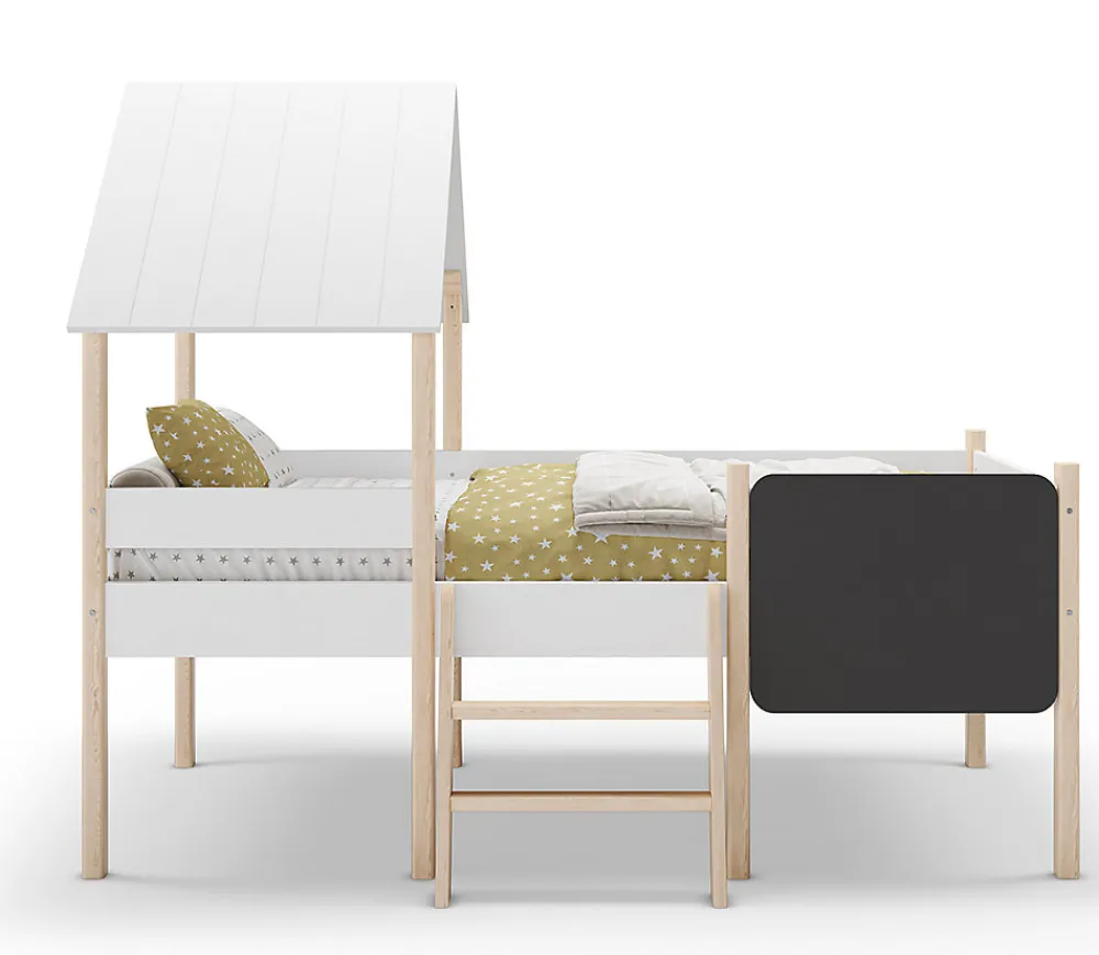Lit cabane pour enfant en bois coloris blanc, couchage 90 x 190 cm - Longueur 203 x Profondeur 123 x Hauteur 164 cm>Pegane Best