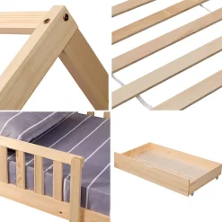 Happy Garden Lit cabane pour enfant 190x90cm en bois avec tiroirs MARCEAU -*Enfant Lit Enfant
