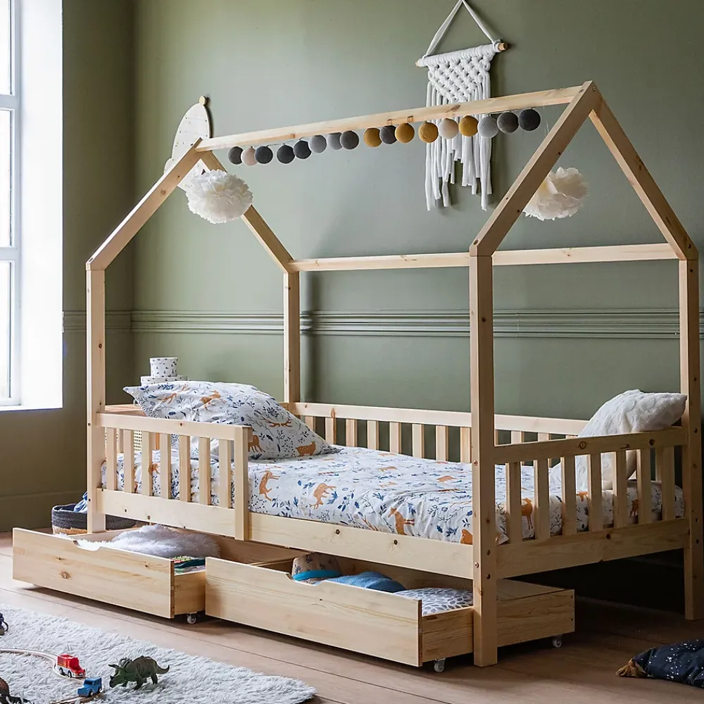 Happy Garden Lit cabane pour enfant 190x90cm en bois avec tiroirs MARCEAU -*Enfant Lit Enfant