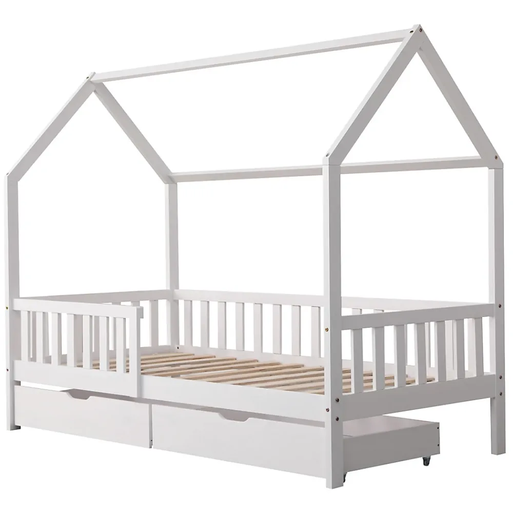 Happy Garden Lit cabane pour enfant 190x90cm blanc avec tiroirs MARCEAU -*Enfant Lit Enfant
