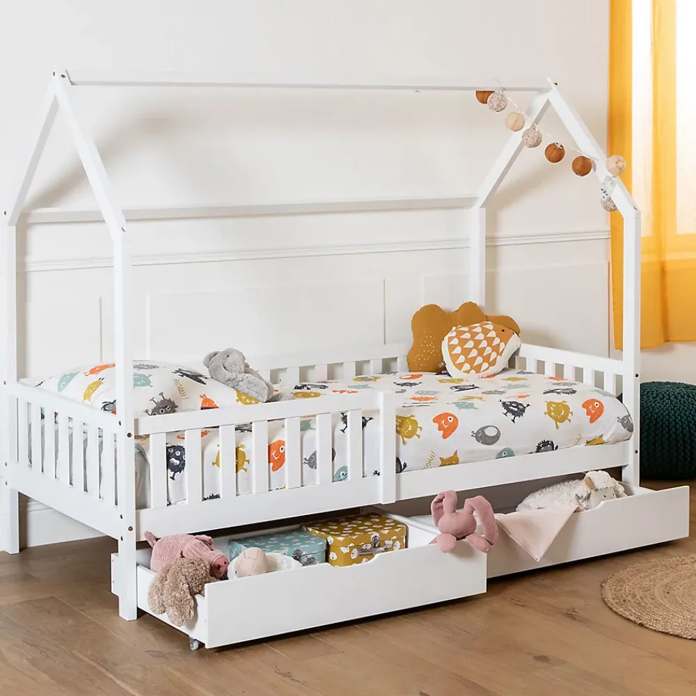 Happy Garden Lit cabane pour enfant 190x90cm blanc avec tiroirs MARCEAU -*Enfant Lit Enfant
