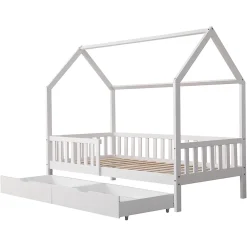 Happy Garden Lit cabane pour enfant 190x90cm blanc avec tiroirs MARCEAU -*Enfant Lit Enfant