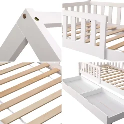 Happy Garden Lit cabane pour enfant 190x90cm blanc avec tiroirs MARCEAU -*Enfant Lit Enfant