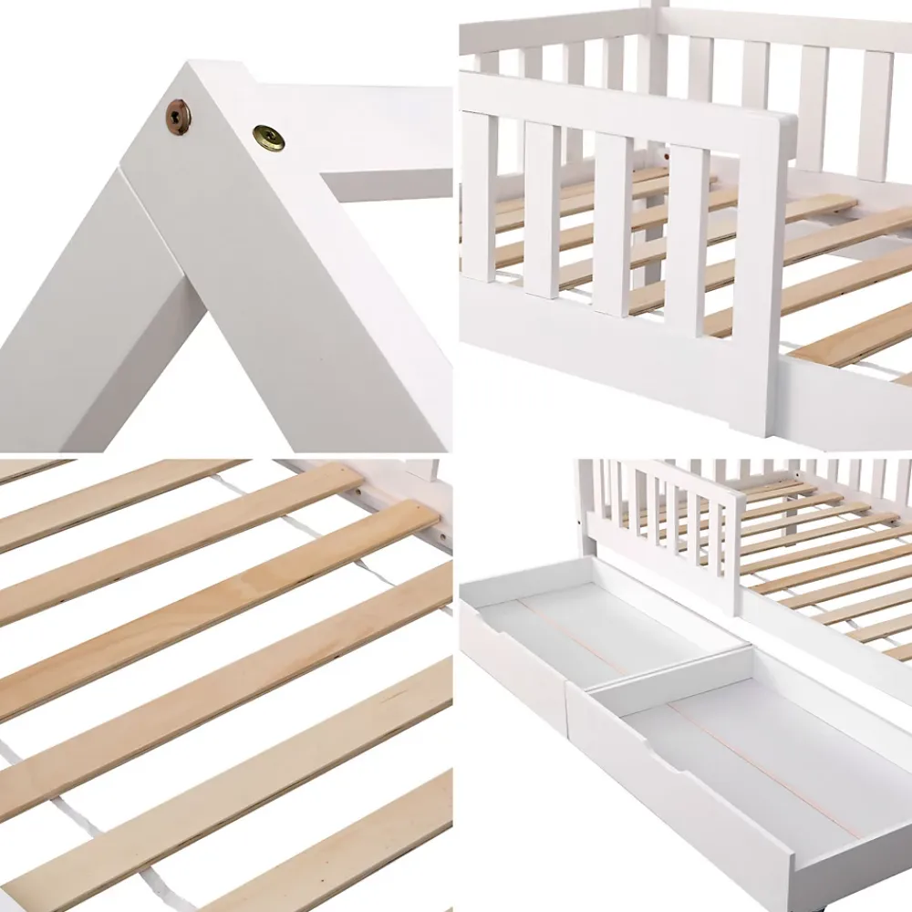 Happy Garden Lit cabane pour enfant 190x90cm blanc avec tiroirs MARCEAU -*Enfant Lit Enfant