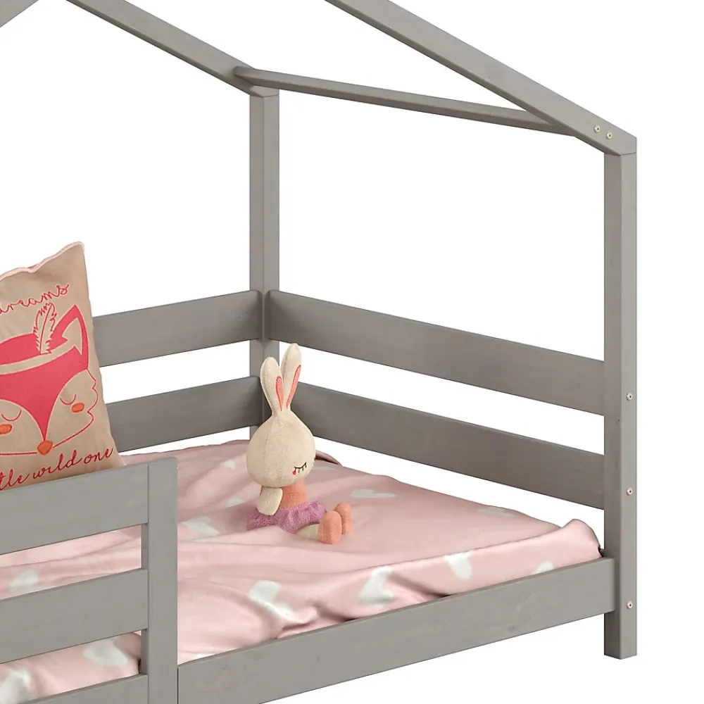 Idimex Lit cabane RENA 90 x 200 cm, en pin massif lasuré gris*Enfant Lit Enfant
