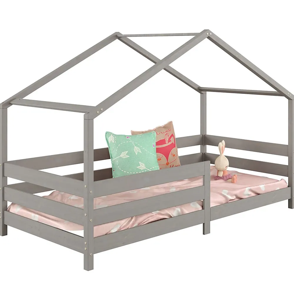 Idimex Lit cabane RENA 90 x 200 cm, en pin massif lasuré gris*Enfant Lit Enfant