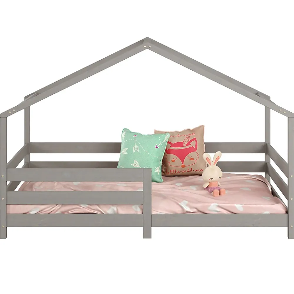Idimex Lit cabane RENA 90 x 200 cm, en pin massif lasuré gris*Enfant Lit Enfant
