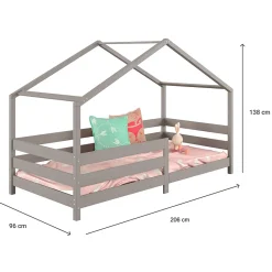 Idimex Lit cabane RENA 90 x 200 cm, en pin massif lasuré gris*Enfant Lit Enfant
