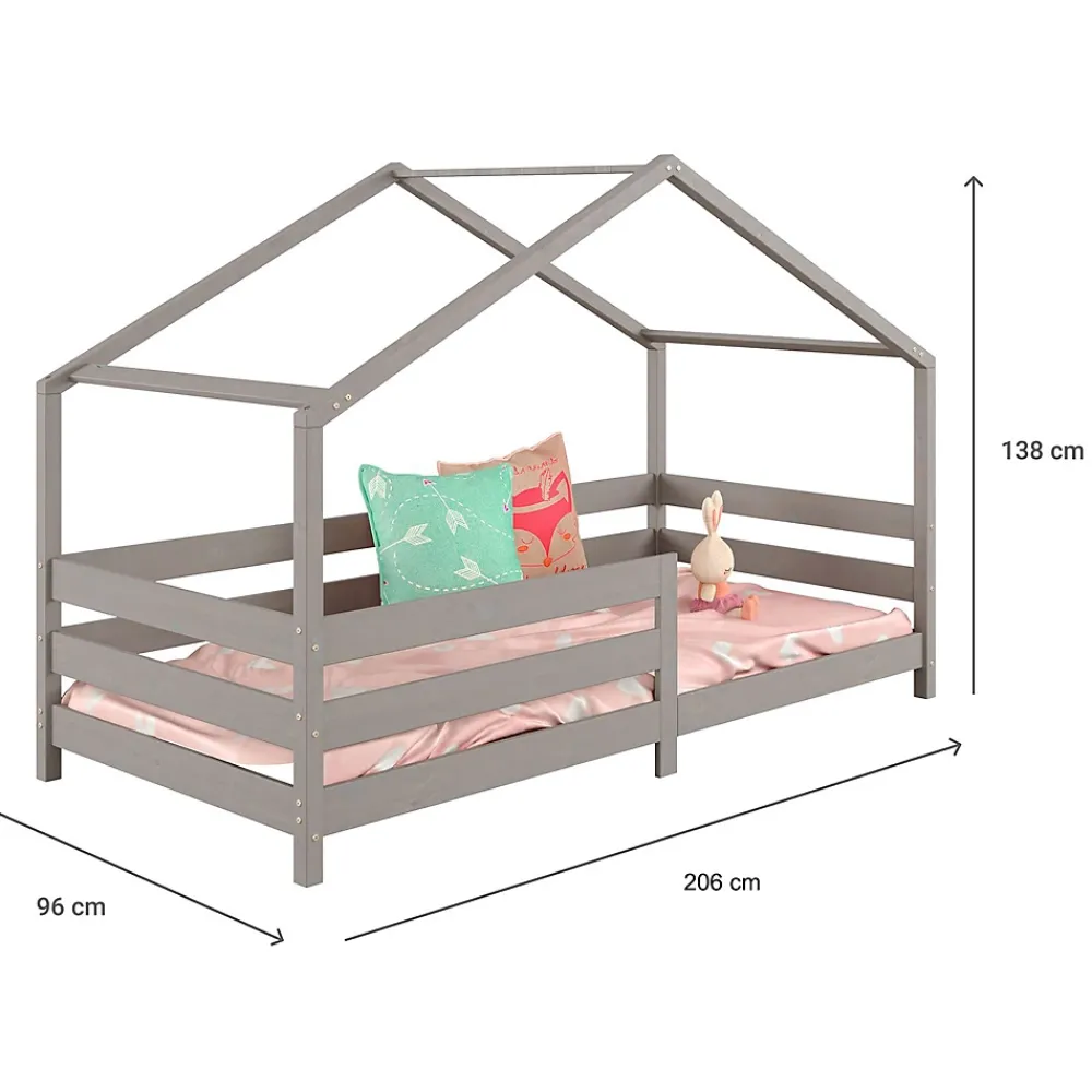 Idimex Lit cabane RENA 90 x 200 cm, en pin massif lasuré gris*Enfant Lit Enfant
