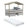 Vente-unique Lit cabane SAROSI avec tiroirs - 90 x 190 cm - Tilleul - Blanc et chêne + matelas*Enfant Lit Enfant