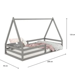 Lit cabane SILA 90 x 200 cm, en pin massif gris><noscript><img width=