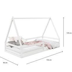 Idimex Lit cabane SILA 90 x 190 cm, en pin massif blanc*Enfant Lit Enfant