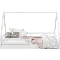 Idimex Lit cabane SILA 90 x 190 cm, en pin massif blanc*Enfant Lit Enfant