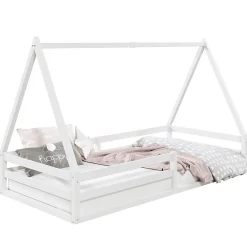 Idimex Lit cabane SILA 90 x 190 cm, en pin massif blanc*Enfant Lit Enfant
