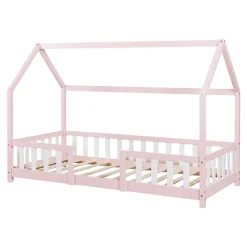 Lit cabane Sisimiut avec matelas 90 x 200 cm rose / blanc en.casa>[En.Casa] Best