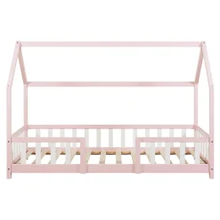 Lit cabane Sisimiut avec matelas 90 x 200 cm rose / blanc en.casa><noscript><img width=