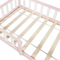 Lit cabane Sisimiut avec matelas 90 x 200 cm rose / blanc en.casa><noscript><img width=