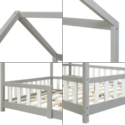 [En.Casa] Lit cabane Sisimiut avec matelas 120 x 200 cm gris clair / blanc en.casa*Enfant Lit Enfant