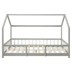 [En.Casa] Lit cabane Sisimiut avec matelas 120 x 200 cm gris clair / blanc en.casa*Enfant Lit Enfant