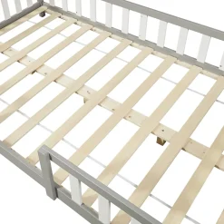[En.Casa] Lit cabane Sisimiut avec matelas 120 x 200 cm gris clair / blanc en.casa*Enfant Lit Enfant