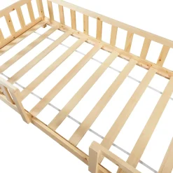 [En.Casa] Lit cabane Sisimiut avec matelas 90 x 200 cm naturel en.casa*Enfant Lit Enfant