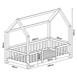[En.Casa] Lit cabane Sisimiut avec matelas 90 x 200 cm naturel en.casa*Enfant Lit Enfant
